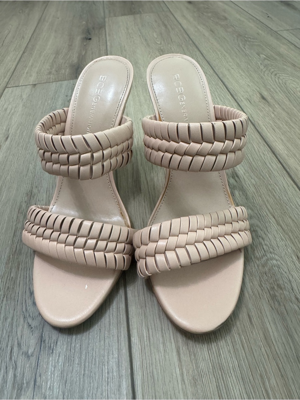 BCBG Braided Double-Band Slip-On Sandals in Blush